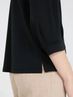 3/4 Pleated Sleeve Boat Neck Top