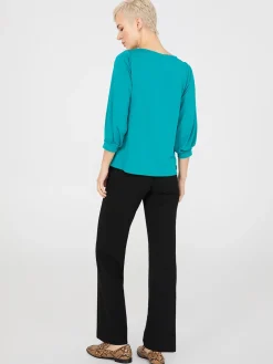 3/4 Pleated Sleeve Boat Neck Top