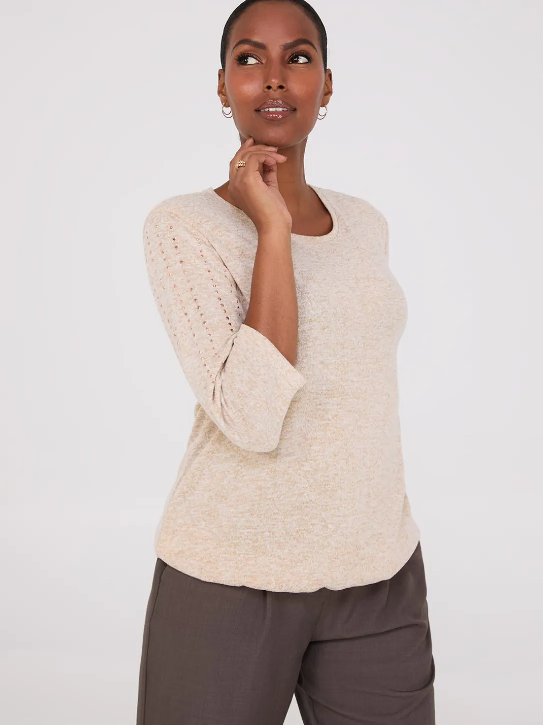 3/4 Sleeve Drawstring Hem Top