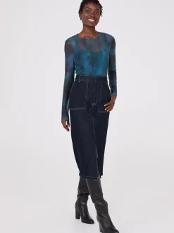 Abstract Print Long Sleeve Mesh Top With Cami