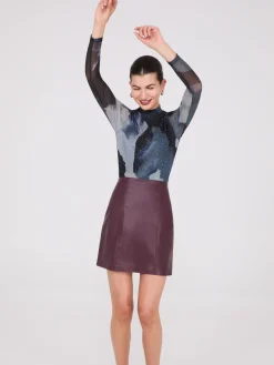 Abstract Print Rhinestone Mesh Top