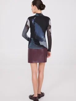 Abstract Print Rhinestone Mesh Top