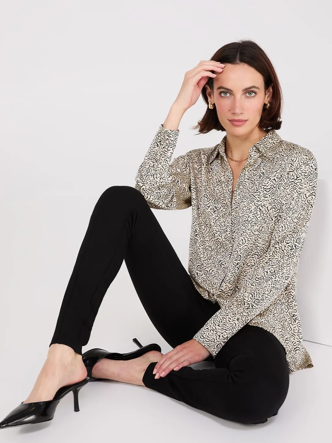 Abstract Print Satin Tunic Blouse