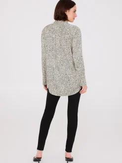 Abstract Print Satin Tunic Blouse