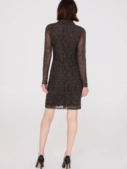 Animal Print Button-Front Gathered Mesh Dress