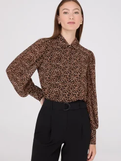 Animal Print Chiffon Volume Sleeve Blouse