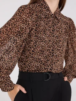 Animal Print Chiffon Volume Sleeve Blouse