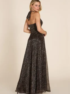 Animal Print Crinkle Knit Crossover Gown