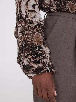 Animal Print Mesh Top With Ruffle Details