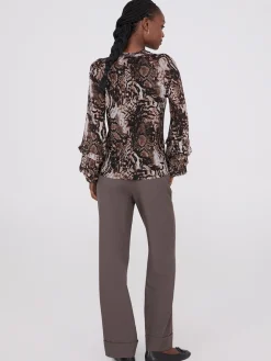 Animal Print Mesh Top With Ruffle Details