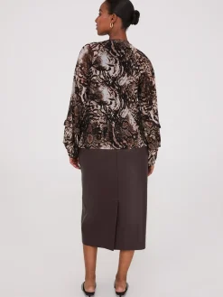 Animal Print Mesh Top With Ruffle Details
