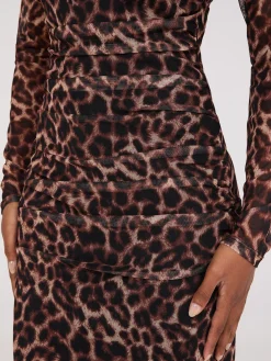 Animal Print Mock Neck Mesh Dress