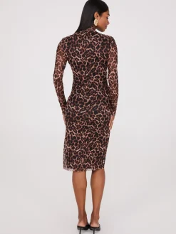 Animal Print Mock Neck Mesh Dress