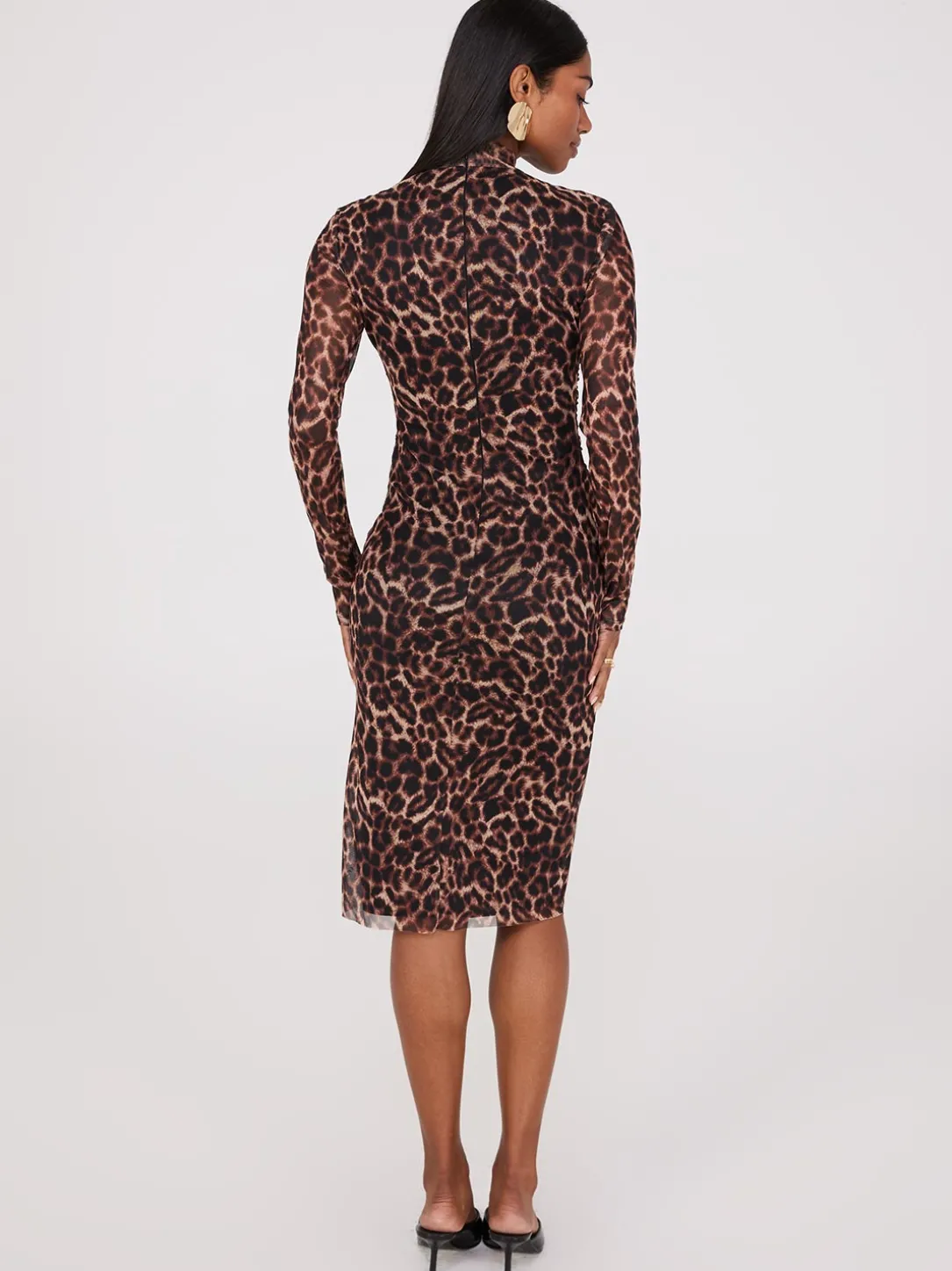 Animal Print Mock Neck Mesh Dress