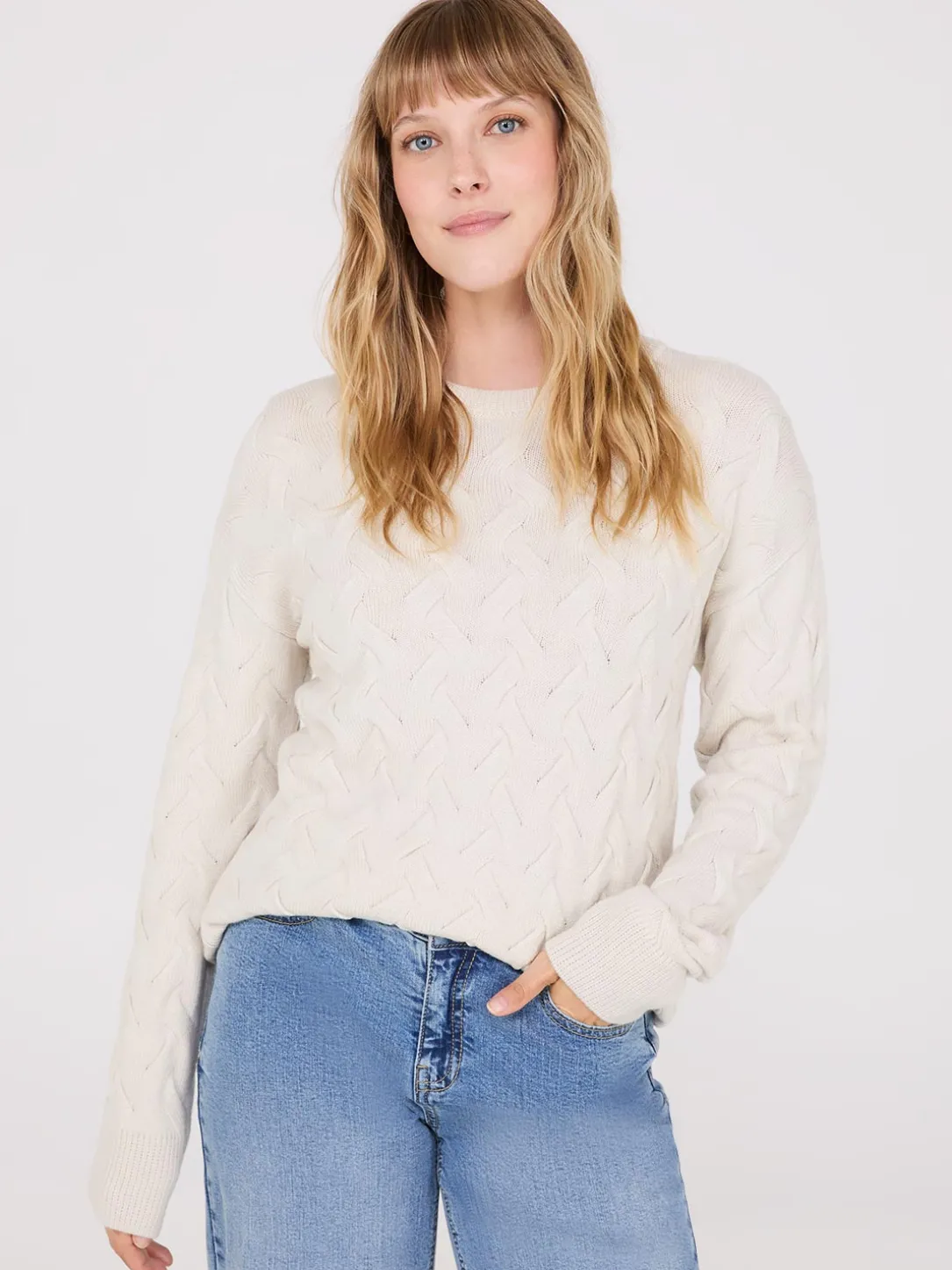 Basketweave Crew Neck Sweater