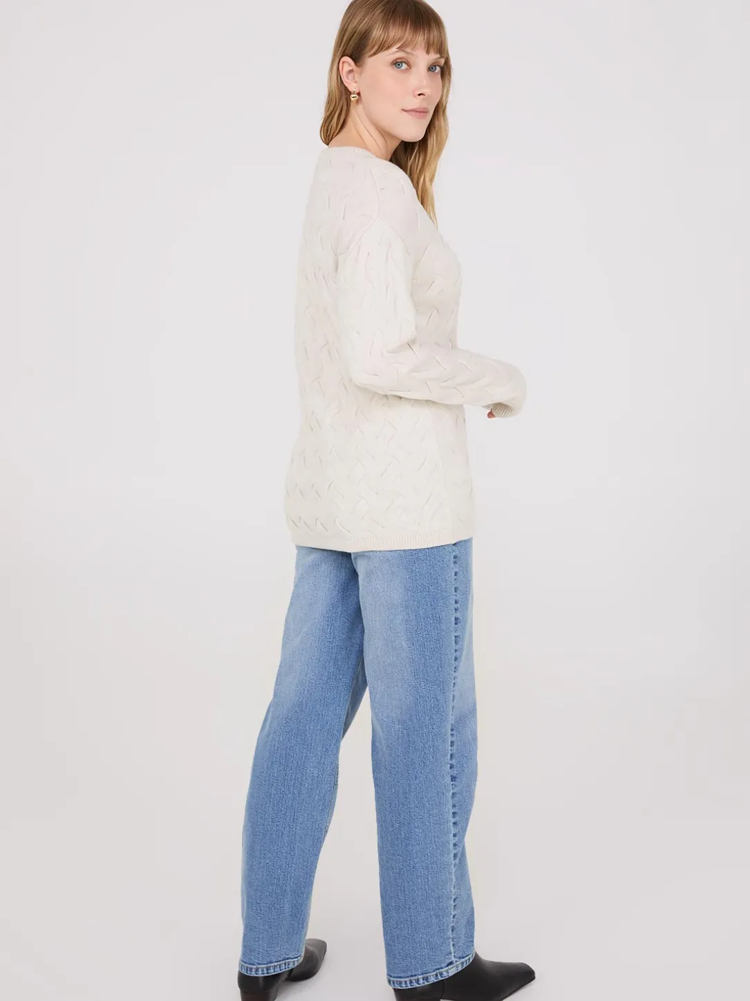 Basketweave Crew Neck Sweater