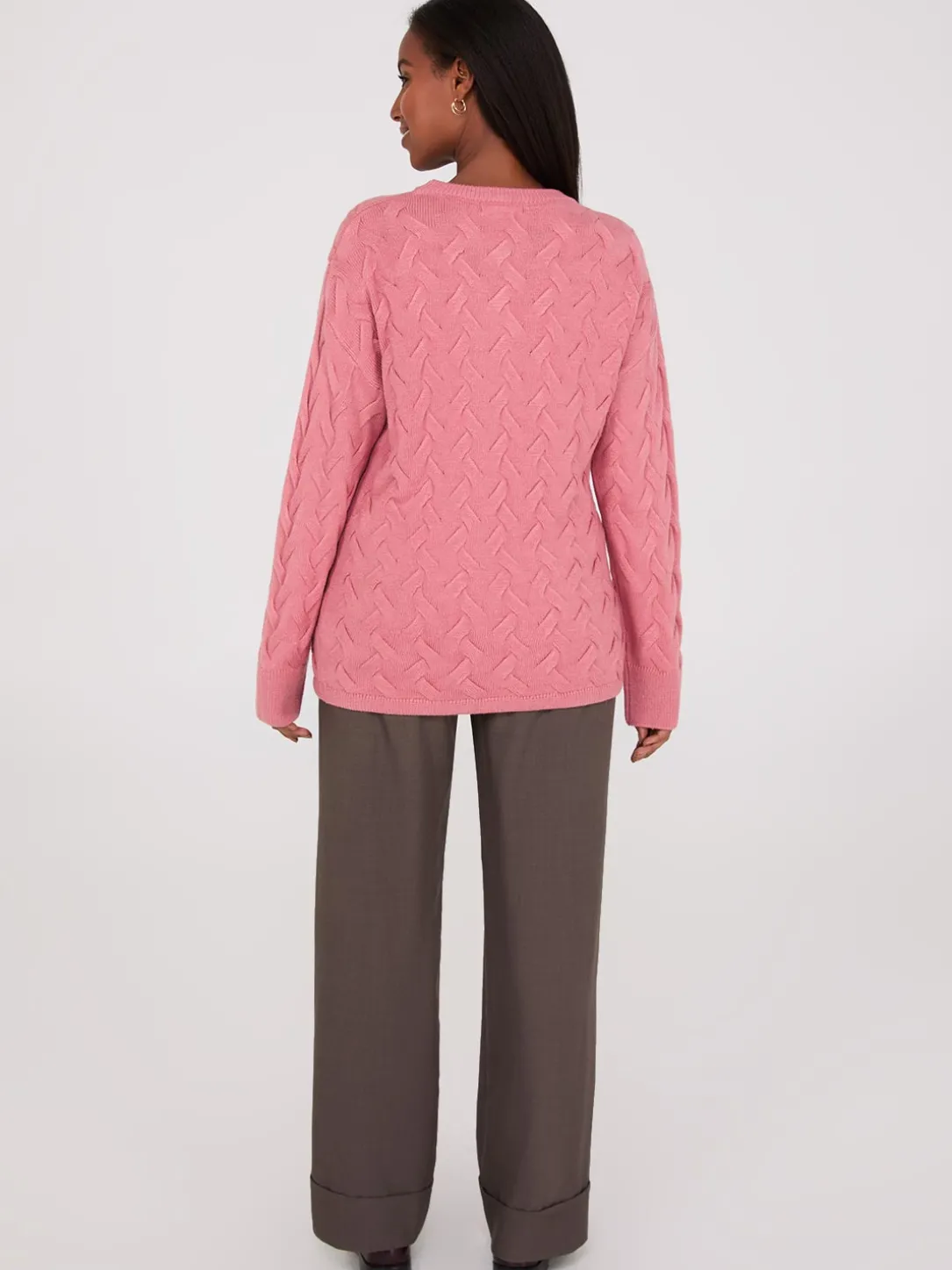 Basketweave Crew Neck Sweater
