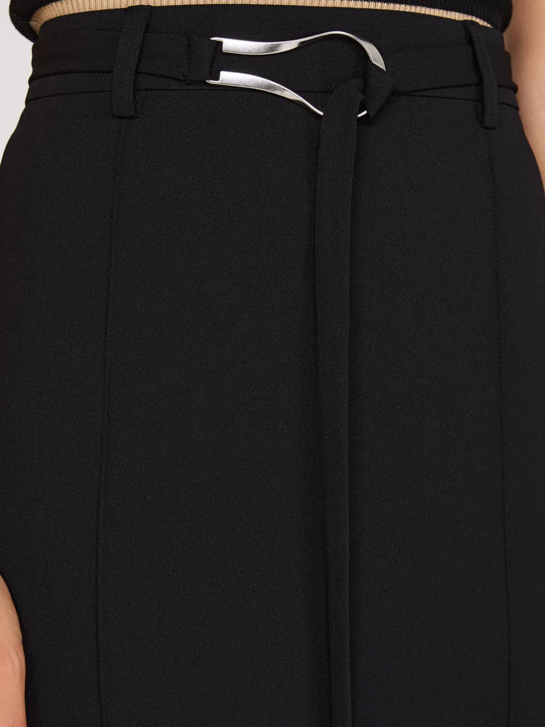Belted Front Pintuck Column Skirt