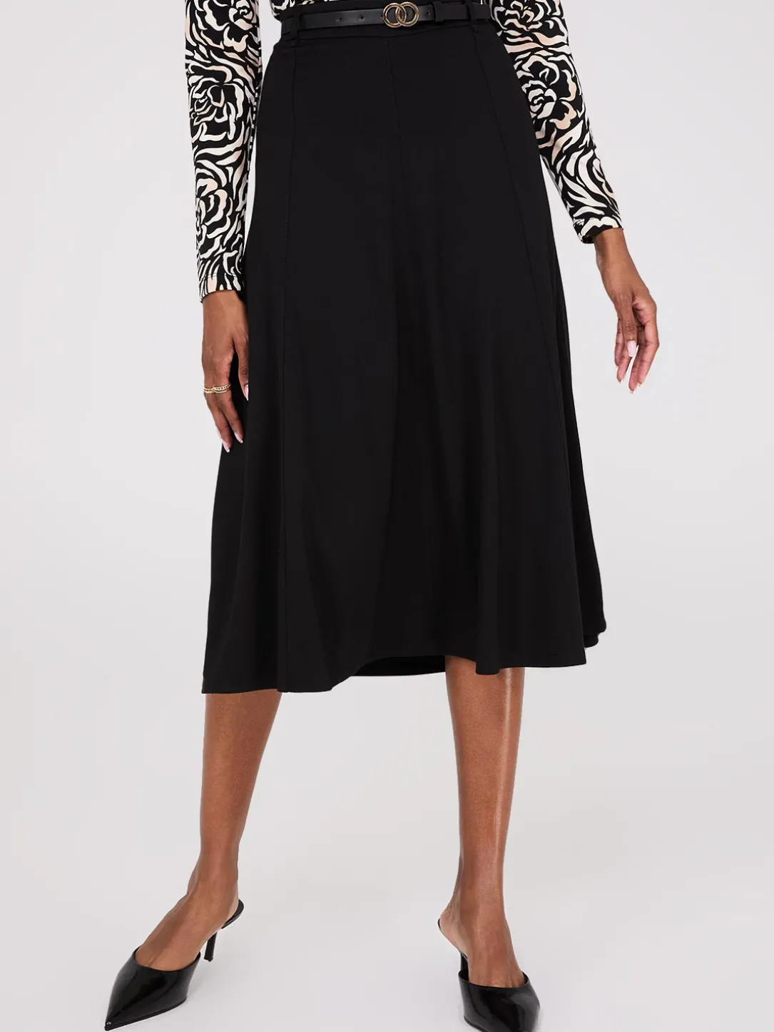 Belted Panel Midi Skirt