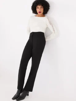 Boat Neck Sweater With Embellished Sleeves