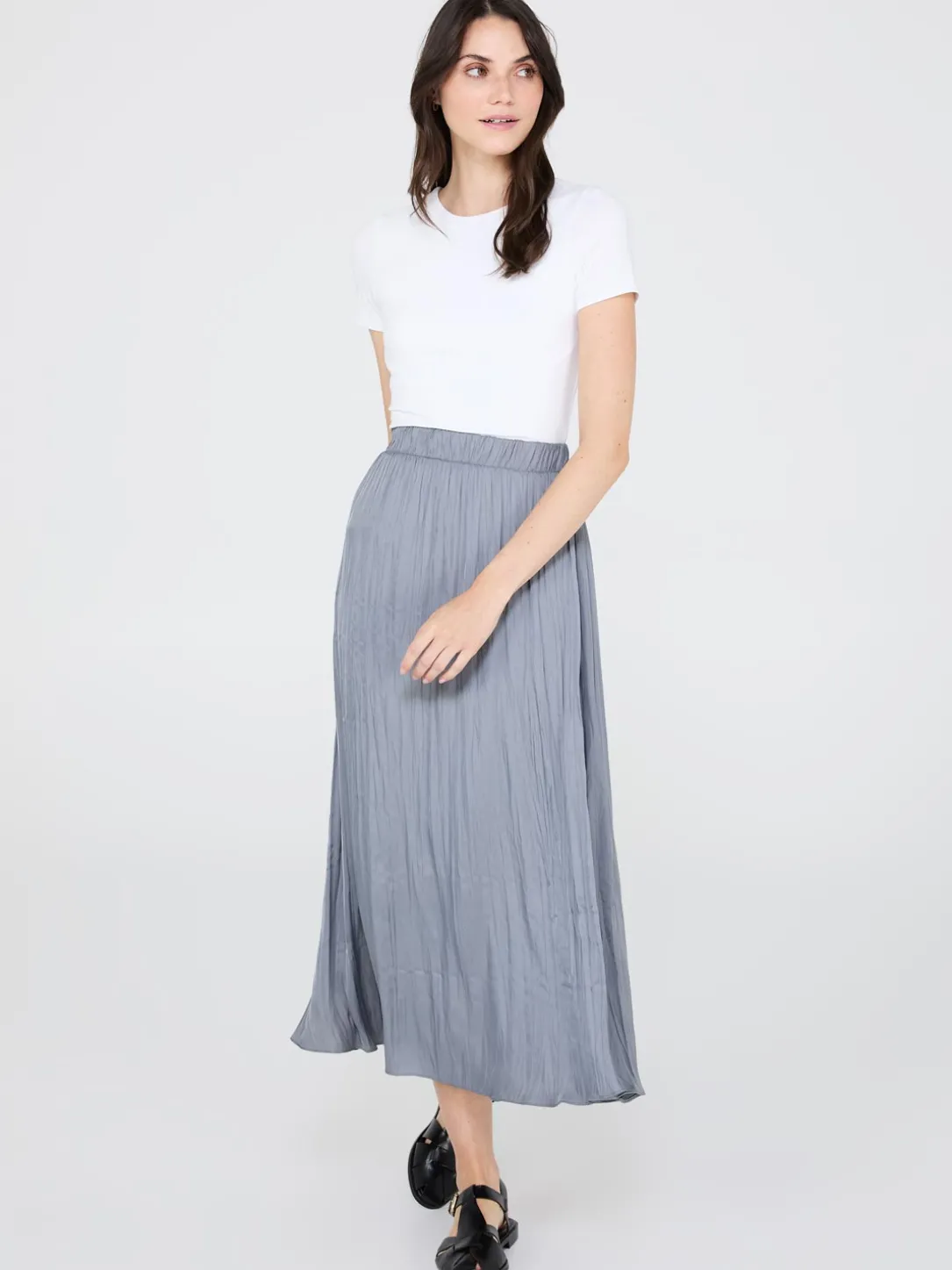 Broomstick Pleated Satin Skirt