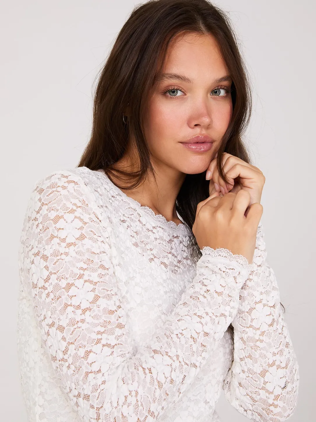 Bubble Lace Long Sleeve Top With Cami