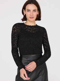 Bubble Lace Long Sleeve Top With Cami