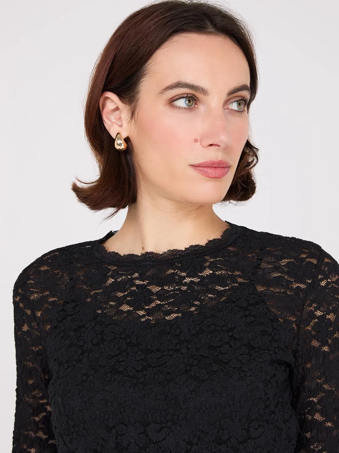 Bubble Lace Long Sleeve Top With Cami