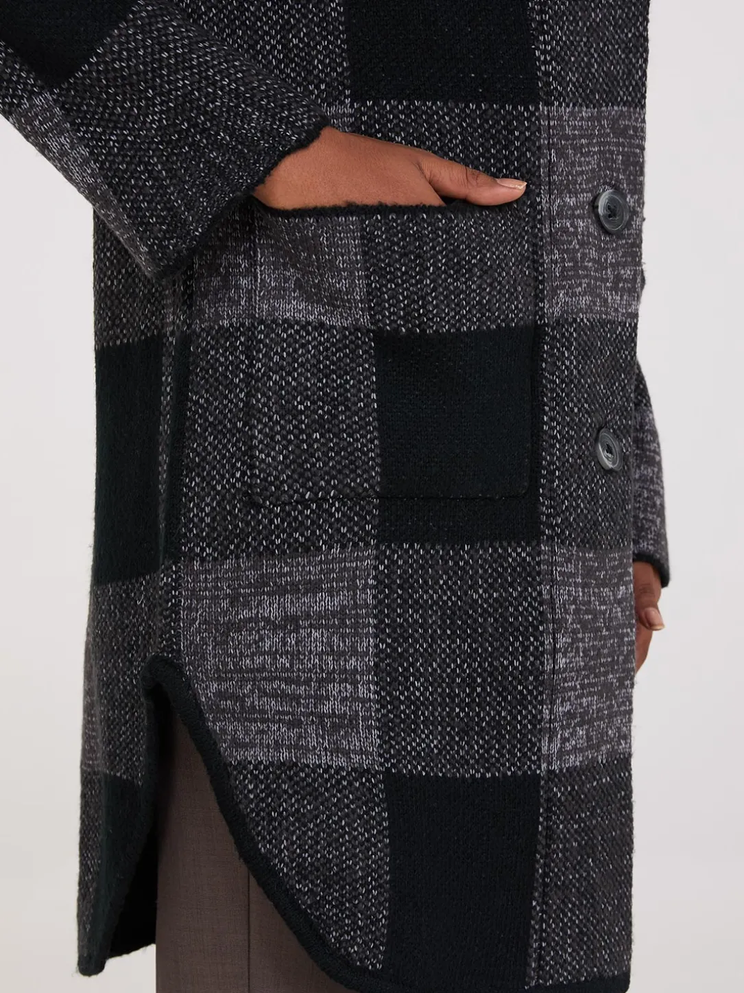 3-Button Plaid Coatigan
