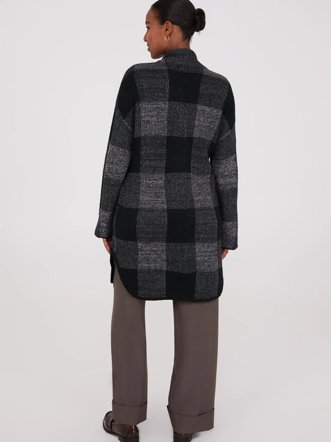 3-Button Plaid Coatigan