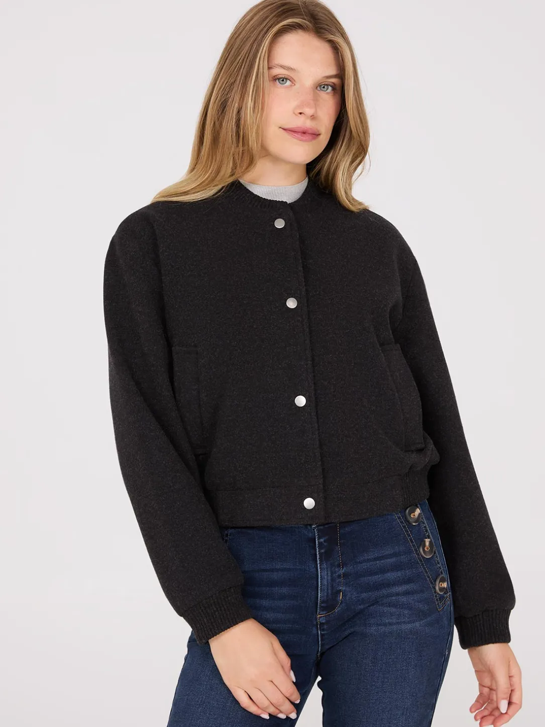 Button-Front Bomber Jacket
