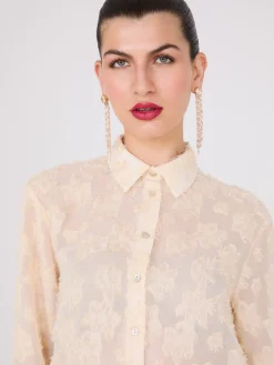 Button-Front Textured Blouse