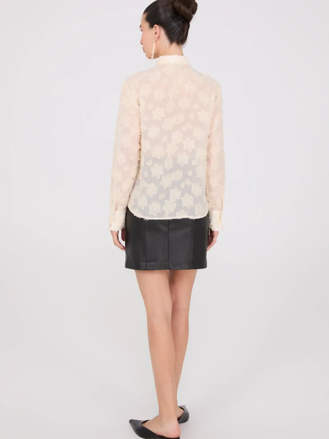 Button-Front Textured Blouse