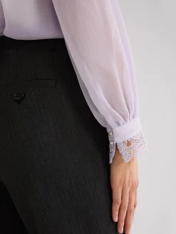 Button-Up Mock Neck Chiffon Blouse