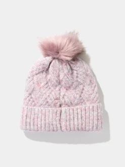 Cable Knit Hat With Pom Pom