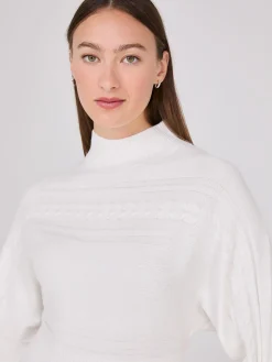 Cable Knit Mock Neck Dolman Sleeve Sweater