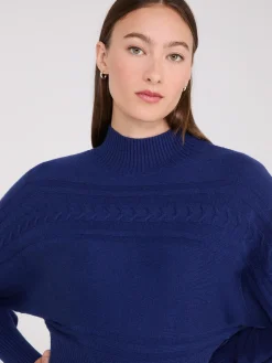 Cable Knit Mock Neck Dolman Sleeve Sweater