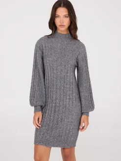 Cable Knit Mock Neck Sweater Dress