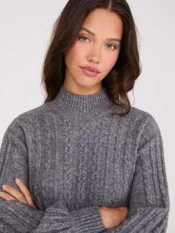 Cable Knit Mock Neck Sweater Dress