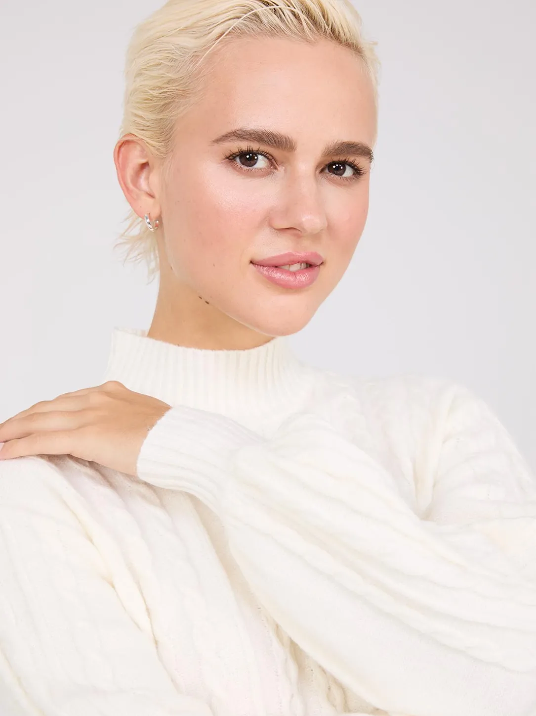 Cable Knit Mock Neck Sweater Dress