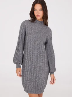 Cable Knit Mock Neck Sweater Dress