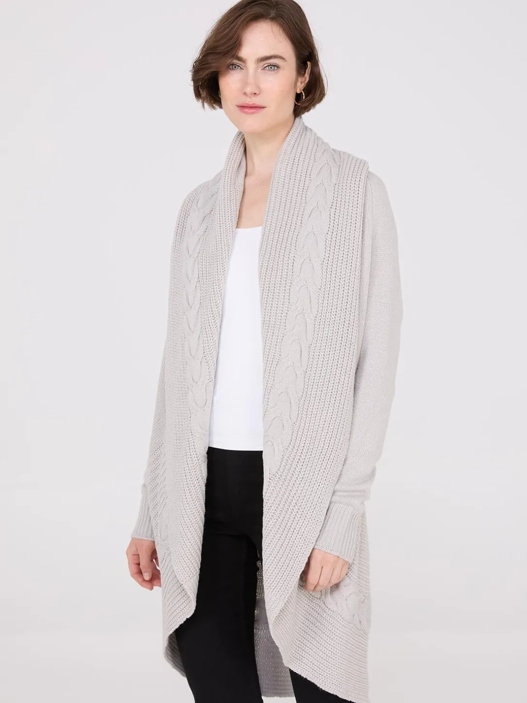 Cable Knit Shawl Cocoon Cardigan