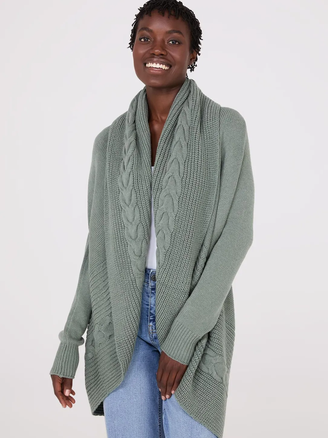 Cable Knit Shawl Cocoon Cardigan