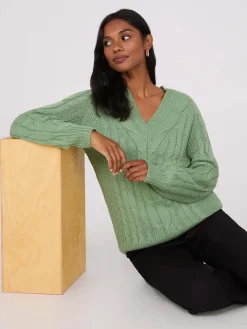 Cable Knit V-Neck Sweater
