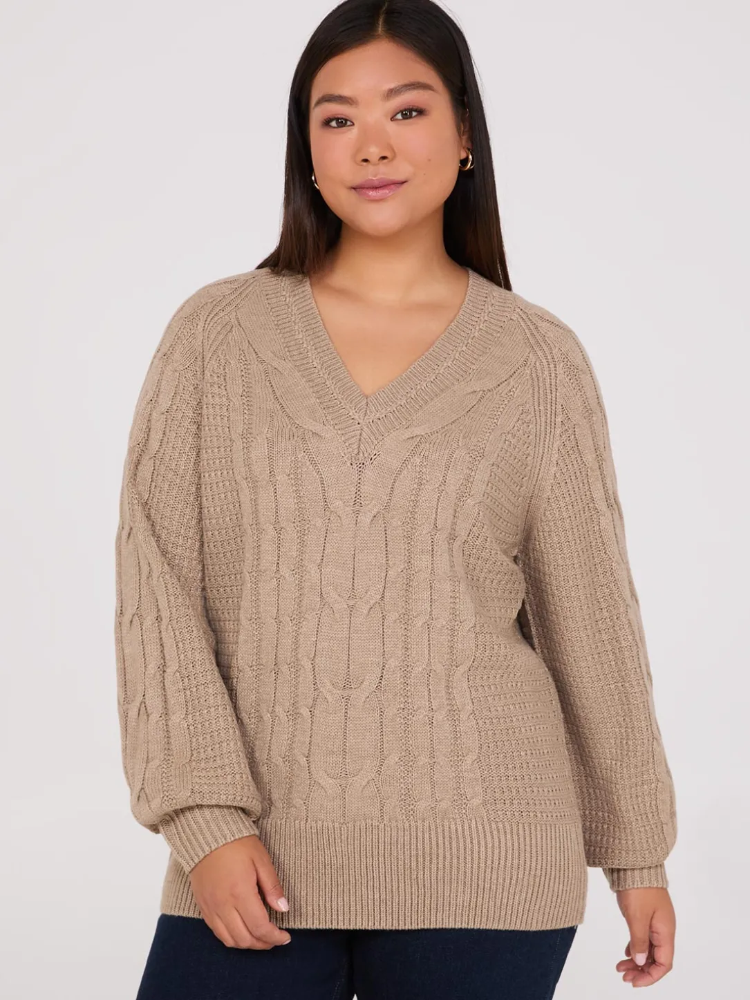 Cable Knit V-Neck Sweater