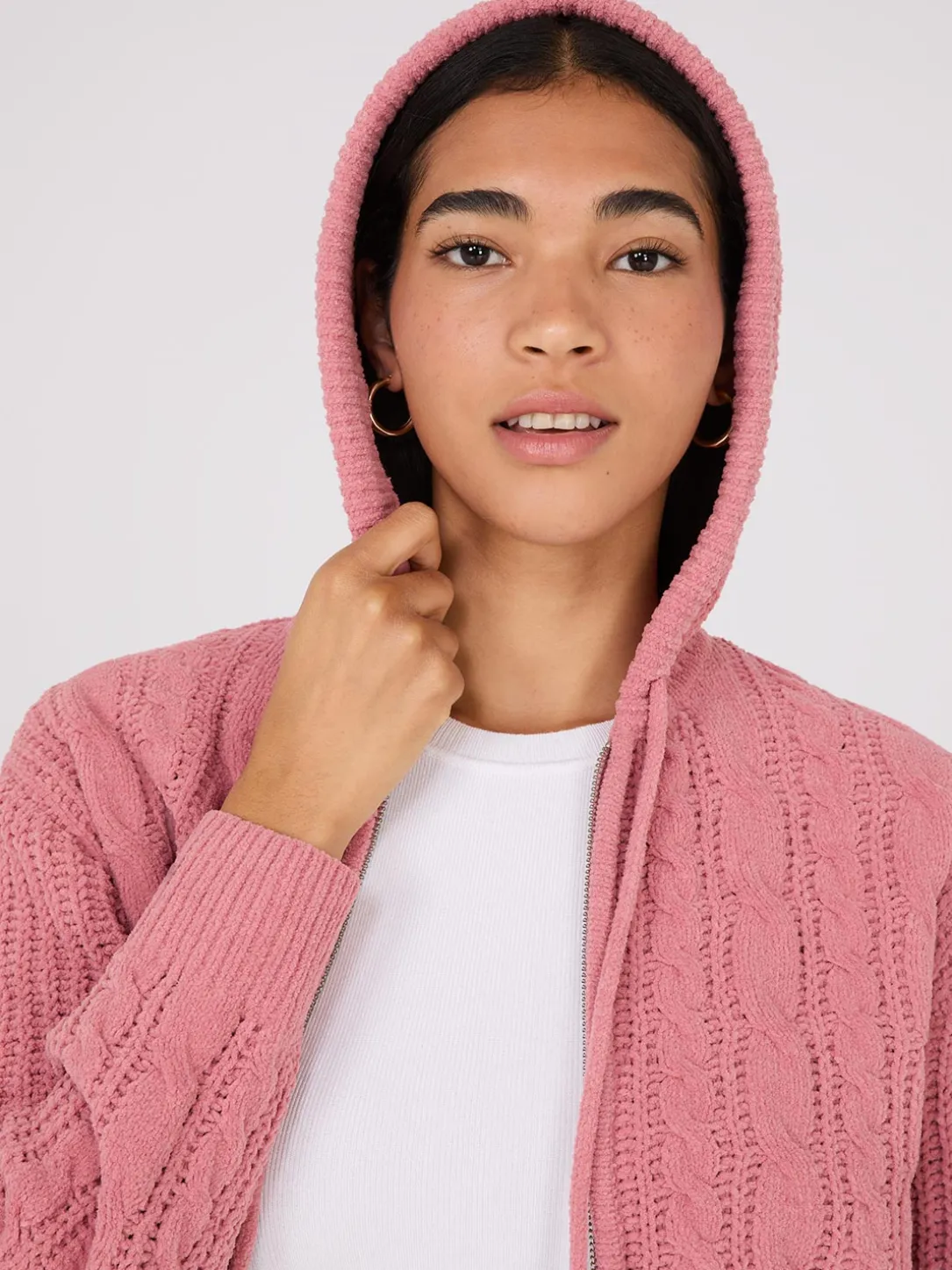 Cable Knit Zip-Up Hoodie