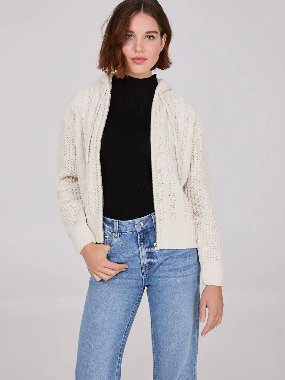 Cable Knit Zip-Up Hoodie