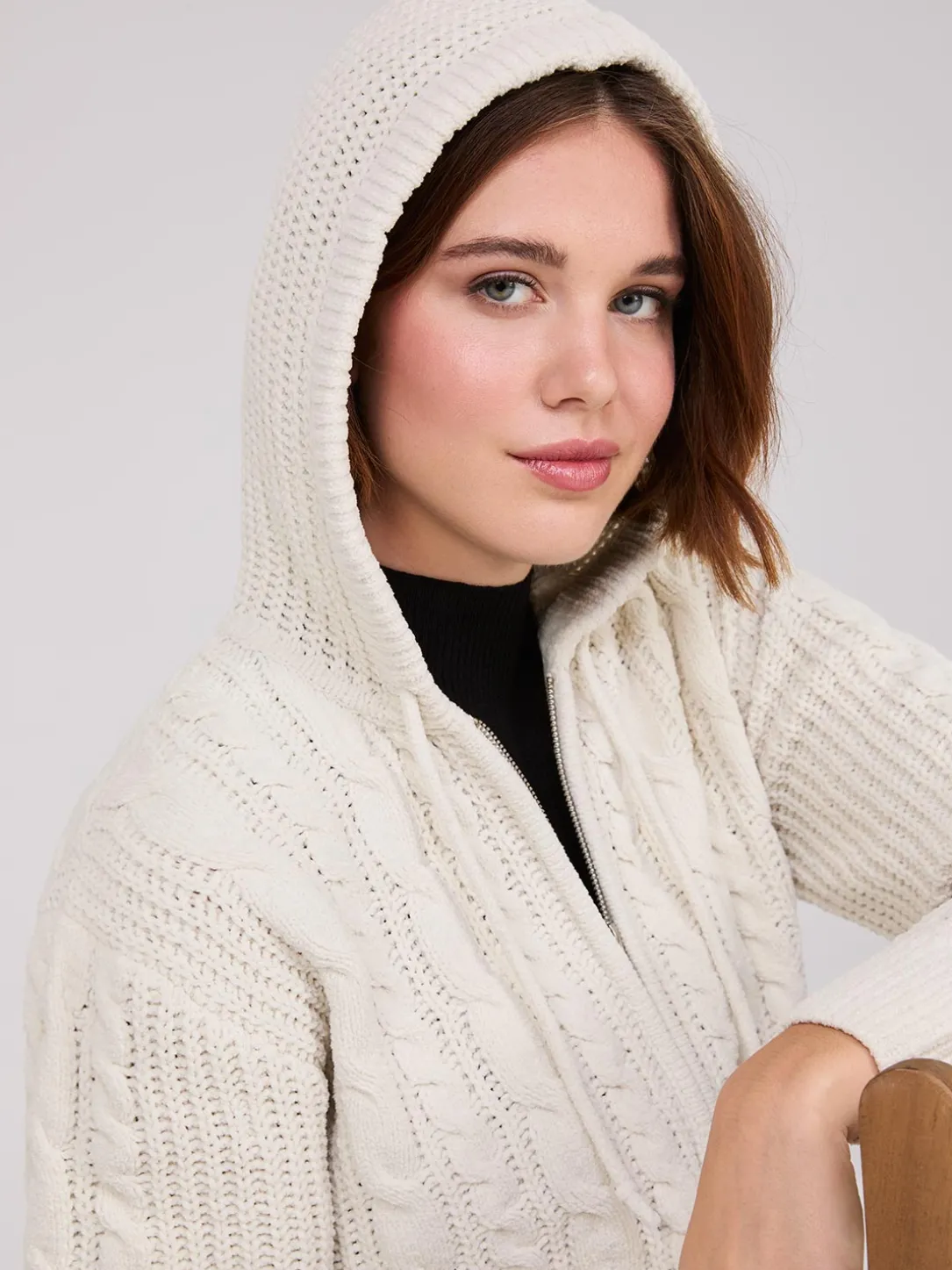 Cable Knit Zip-Up Hoodie