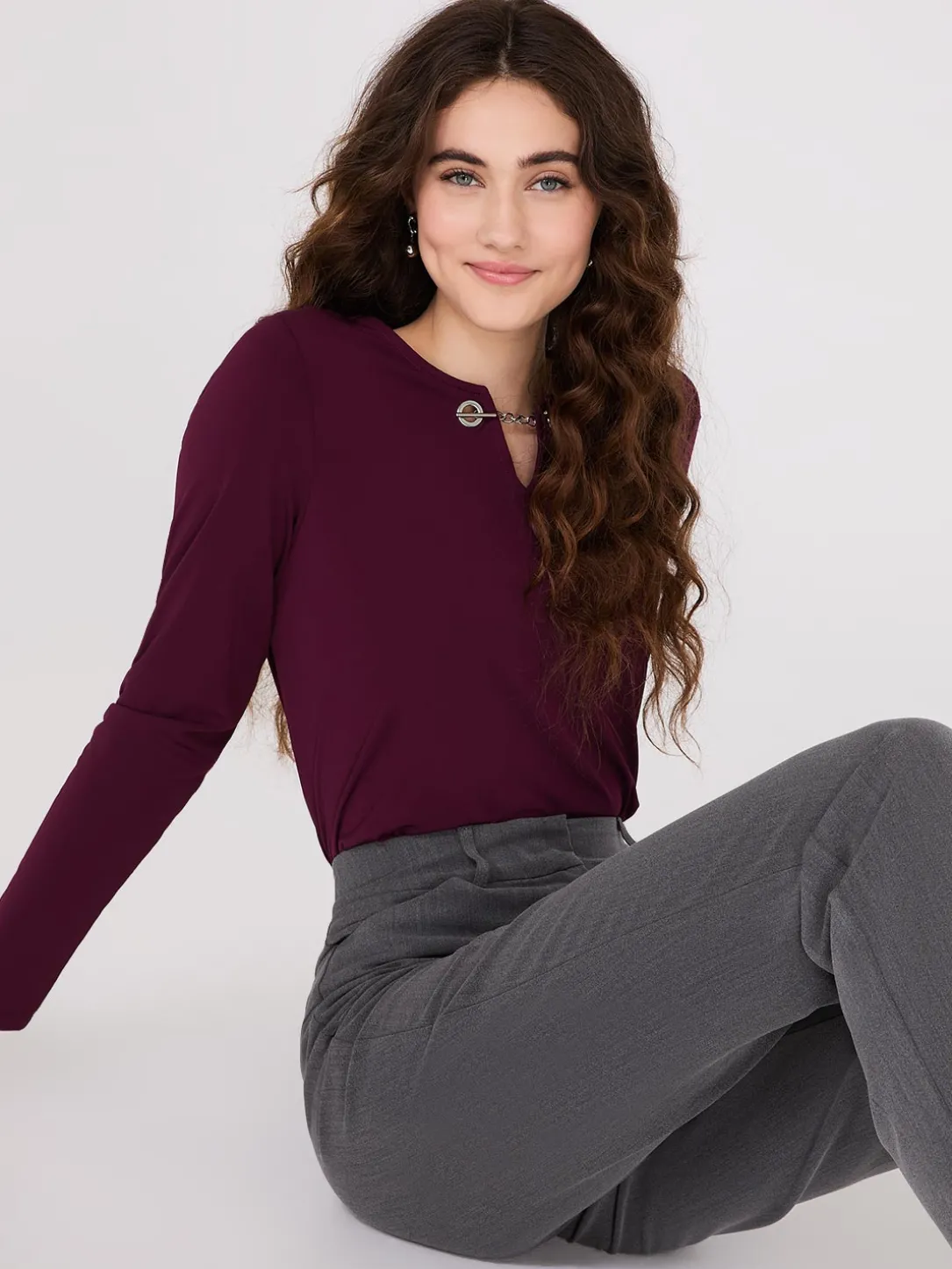 Chain Keyhole Long Sleeve Top