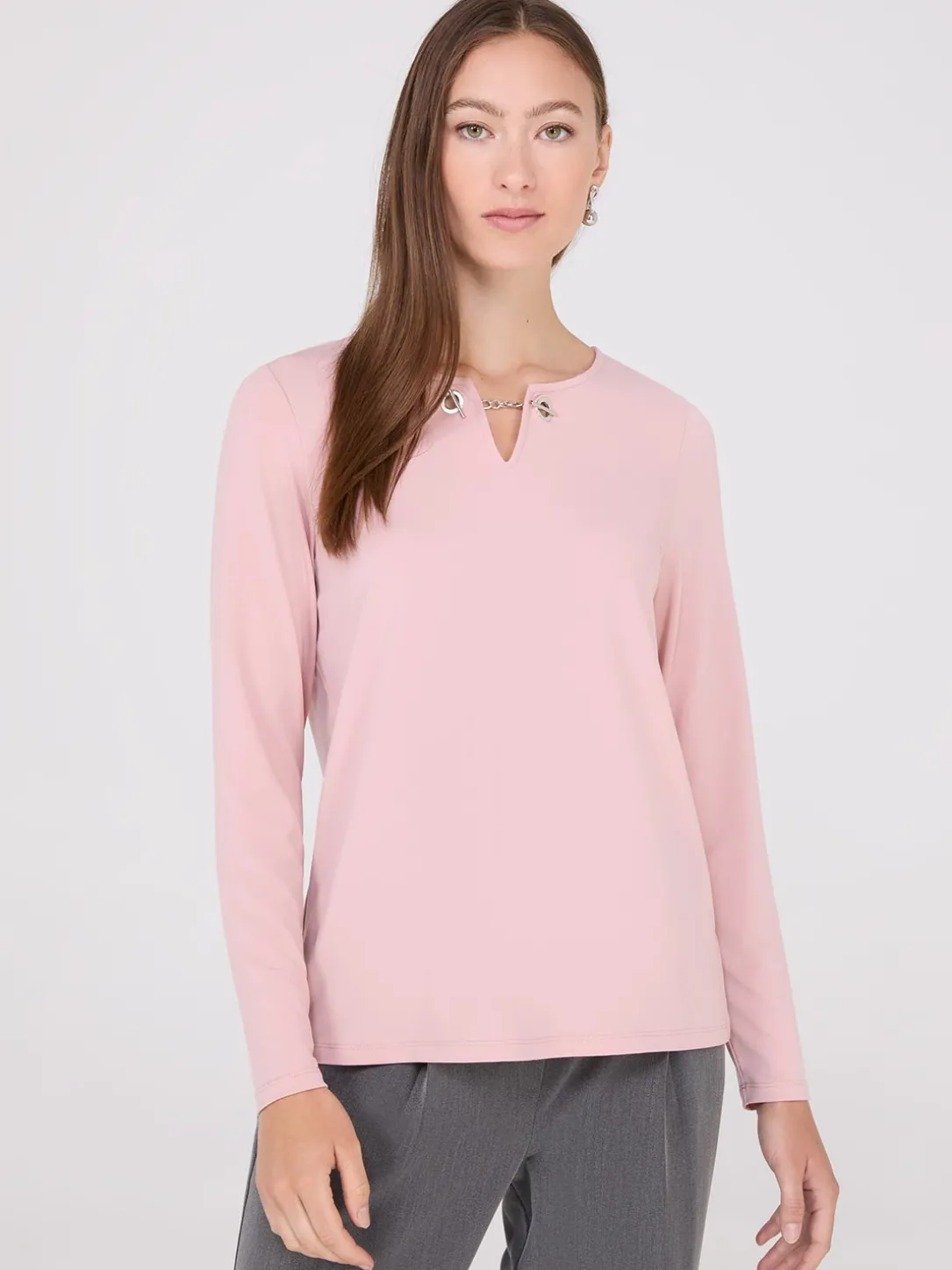 Chain Keyhole Long Sleeve Top